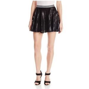 BCBGeneration Black Leather Mesh Circle Skirt Size 2